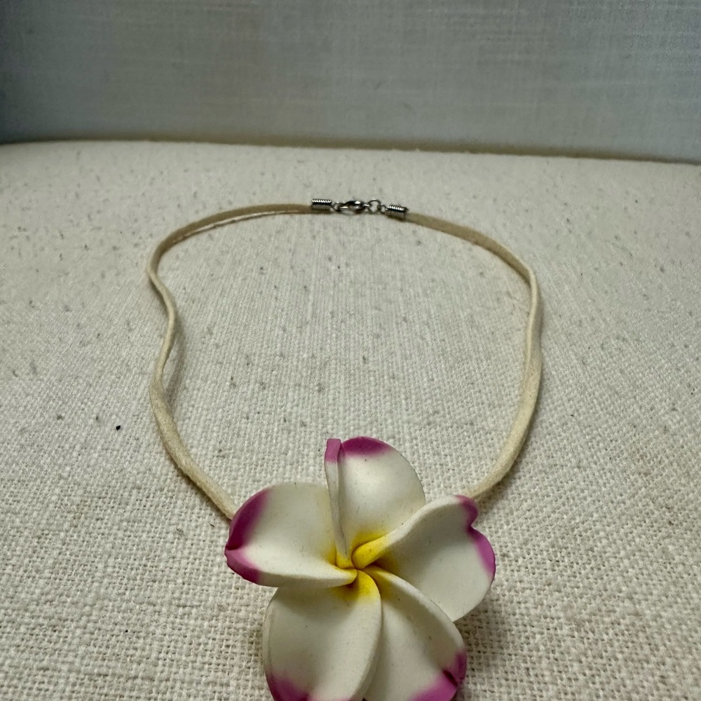 Plumeria Necklace with Pink and Yellow Accents